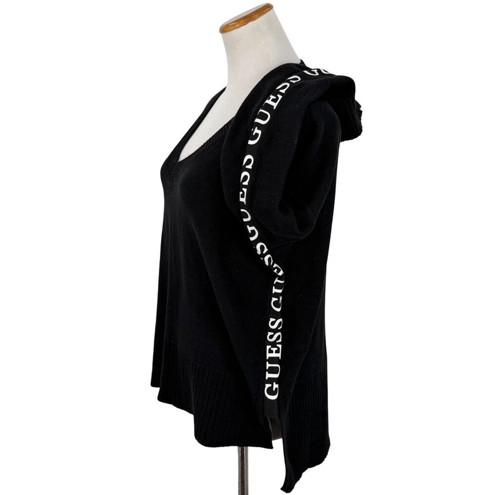 Guess Black V-Neck Logo Knit Sweater XL| Mob Wife Old Money Peppy 90s Minimalist - Picture 5 of 13
